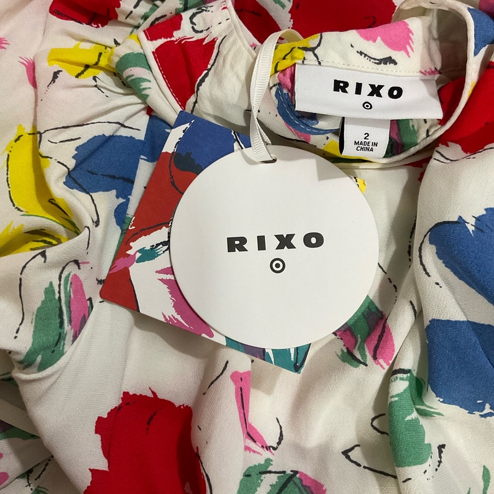 New RIXO Target Floral Mock Neck Cascade Ruffle Dress Size 2 - Picture 7 of 8